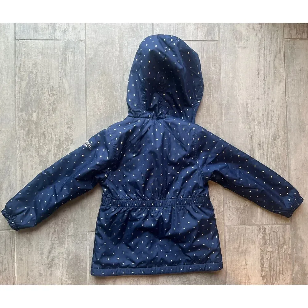 OshKosh B'Gosh Toddler Girls Midweight Hooded Navy Polka Dot Jacket Coat 4T Hood